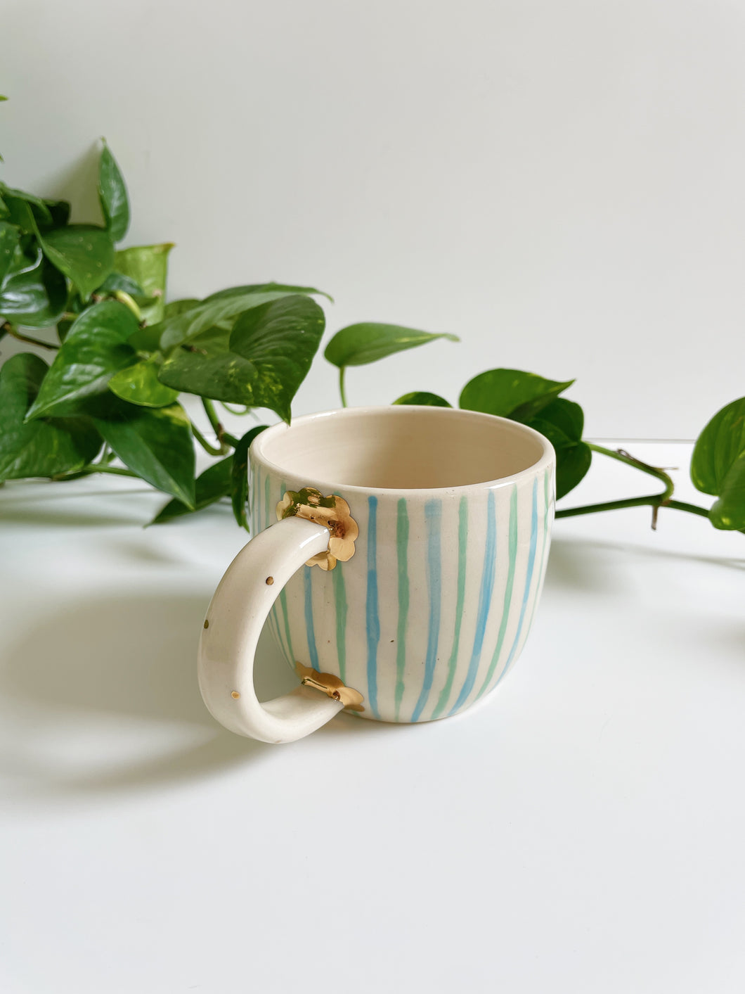Happy Stripe Mug with Gold Scallop Detail